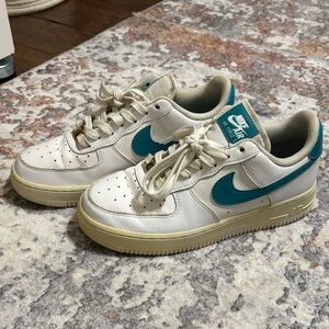 Nike Air Force 1 White and Teal Sneakers